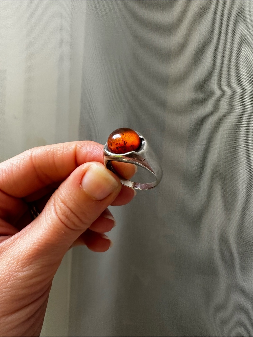 Baltic Amber Cabochon Sterling Silver Ring - Women Jewelry - size 7